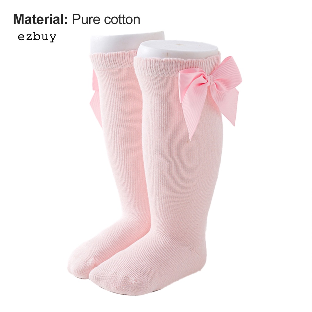 Vớ Cotton Cao Đến Đầu Gối Chống Trượt Đính Nơ Màu Sắc Trơn Dành Cho Bé Gái