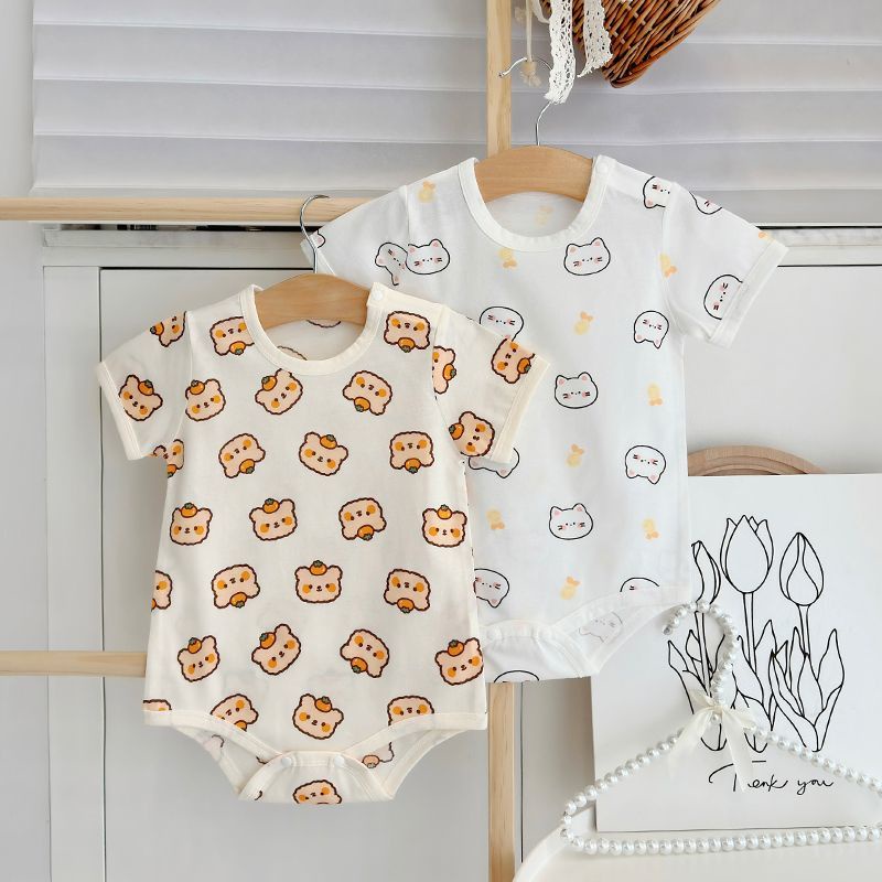 Áo Liền Quần Bằng Cotton Ngắn Tay Thời Trang Mùa Hè Cho Bé Trai 0-2 Tuổi