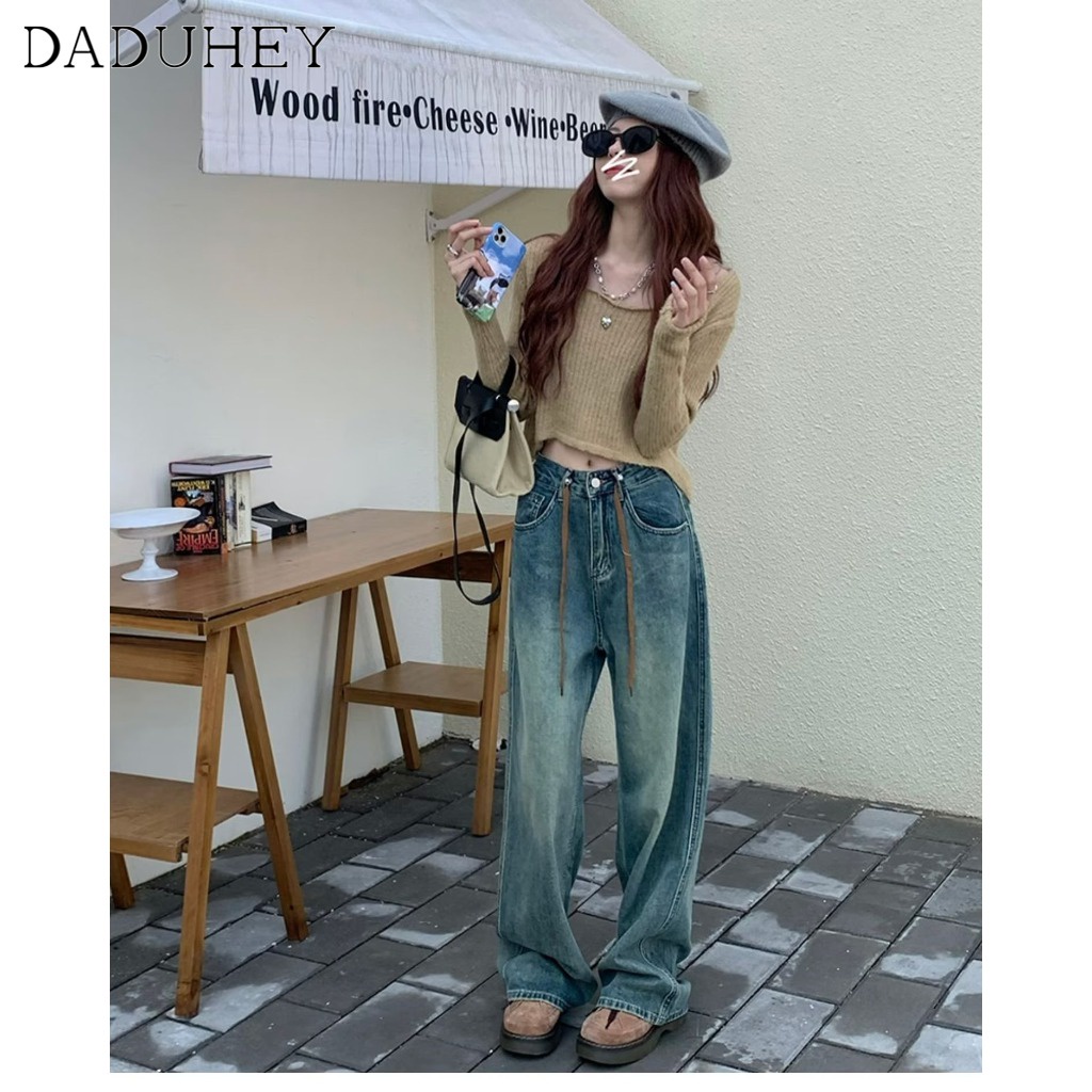 DaDuHey 2023 New Korean Version of Ulzzang Retro High Waist Jeans Niche Wide Leg Pants Large Size Trousers