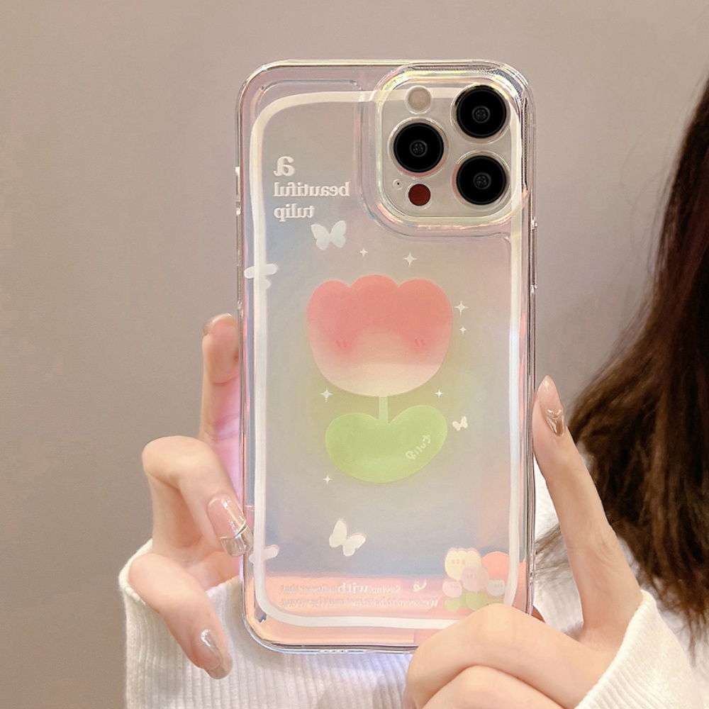 Ốp Điện Thoại TPU Mềm Trong Suốt Họa Tiết Hoa Tulip Cho IPhone 11 12 13 14 Pro Max