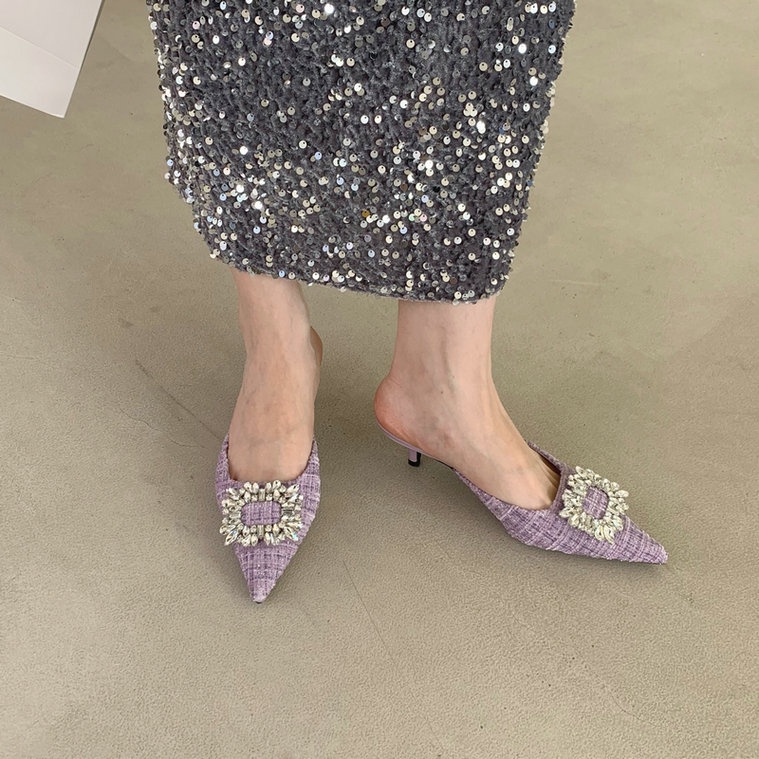 Dép Cao Gót Mũi Nhọn Đính Đá Thời Trang Dành Cho Nữ