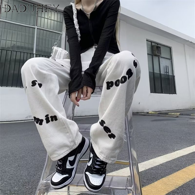 DaDuHey New American Ins Letter Jeans Niche Loose Wide-leg Pants Casual Pants High Waist plus Size Trousers