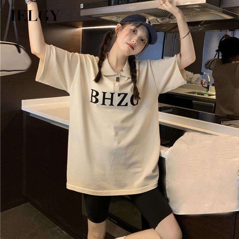 IELGY Áo polo Dệt Kim Tay Ngắn Dáng Rộng Thời Trang Cho Nữ