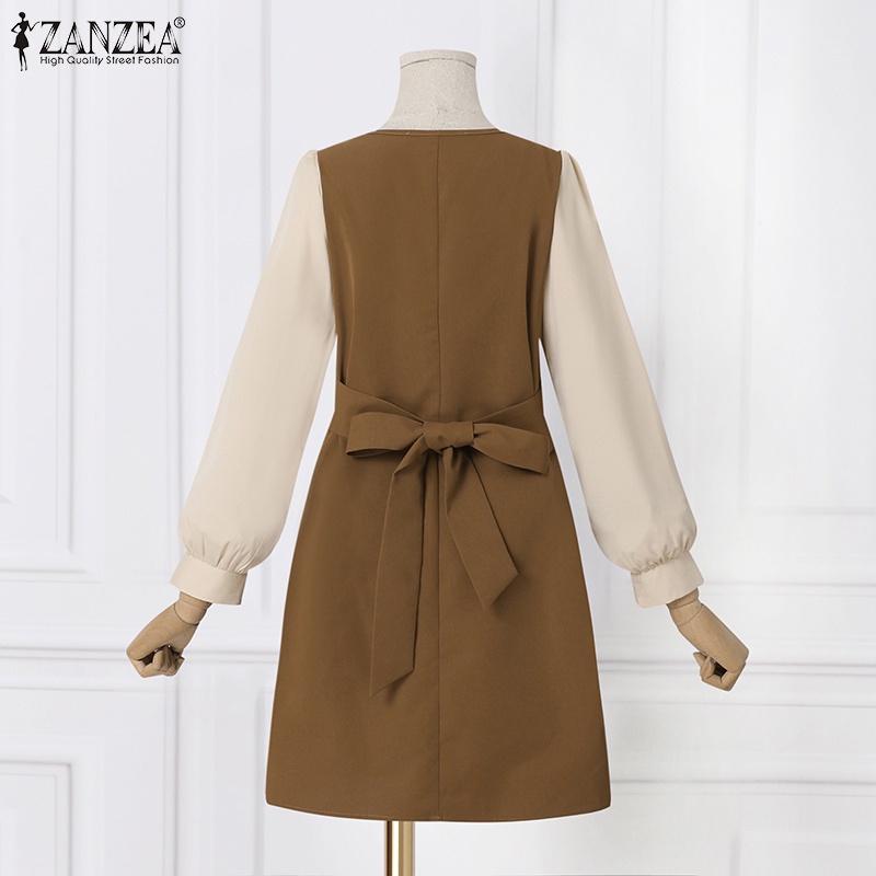 ZANZEA Đầm Mini Cổ Chữ V Tay Dài Thanh Lịch Hợp Thời Trang Cho Nữ