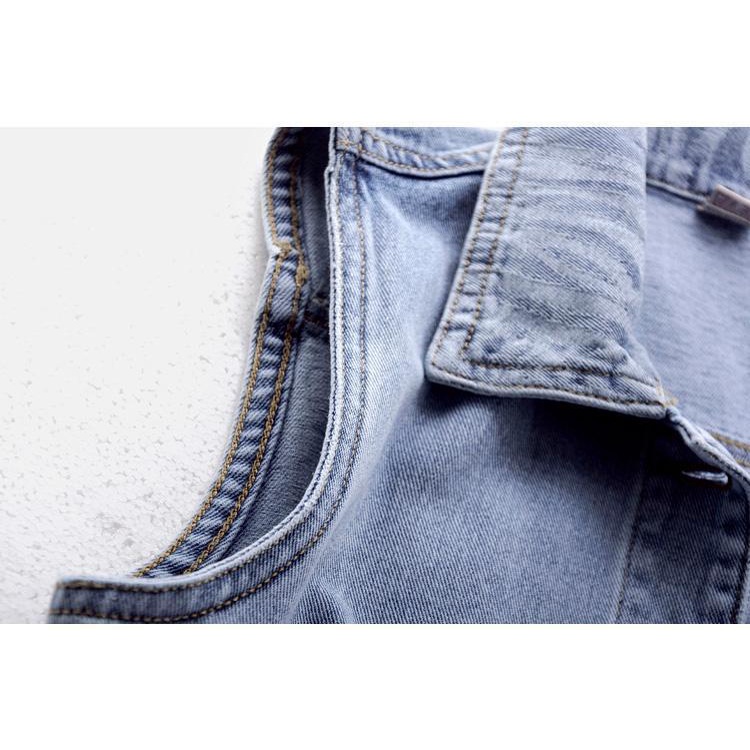 Áo Khoác Denim Không Tay Họa Tiết Kẻ Sọc Thời Trang Cổ Điển