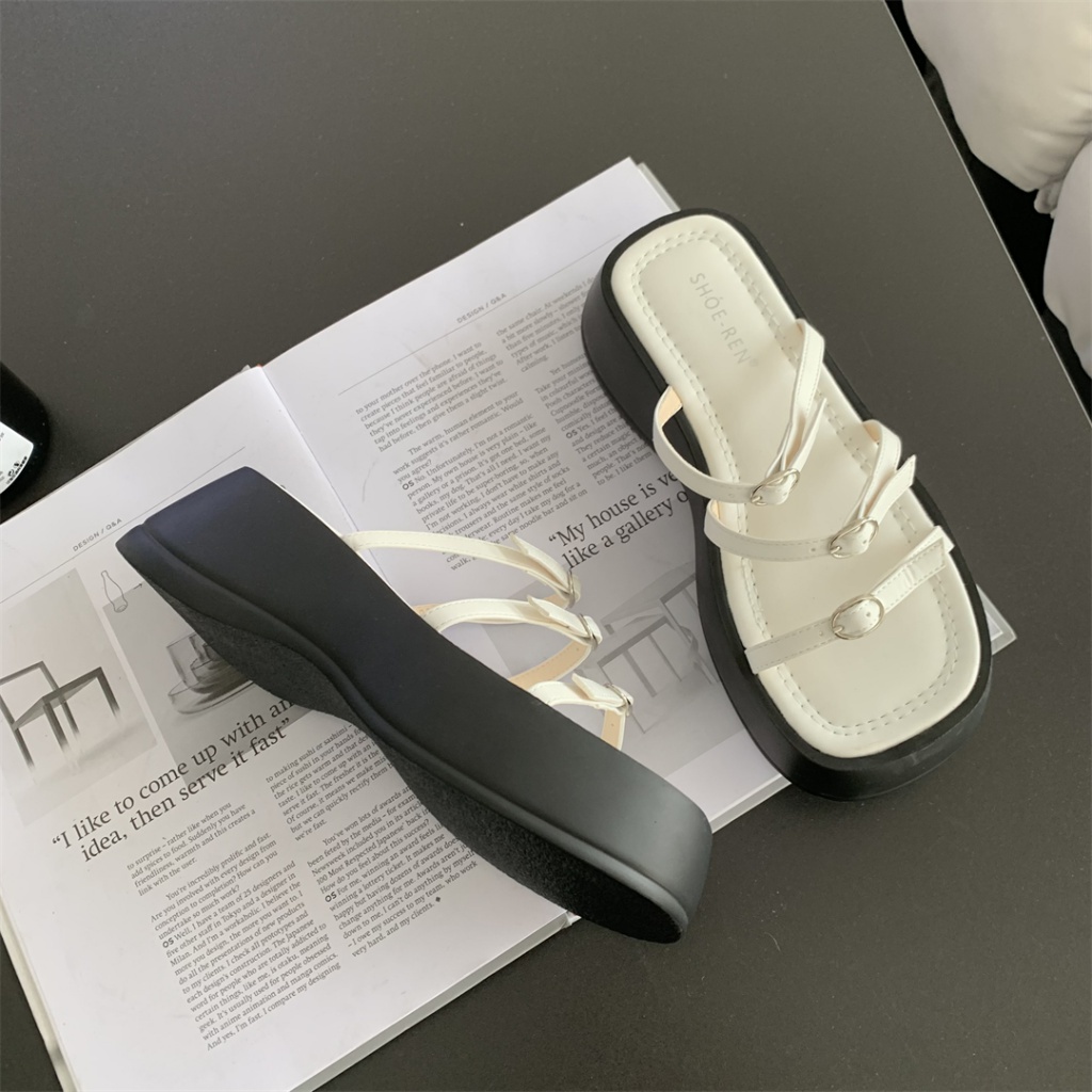 Giày Sandal Đế Dày Tăng Chiều Cao Phối Khóa Thời Trang Mùa Hè 2023 Cho Nữ