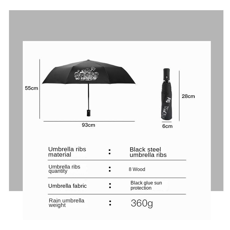 Dù Che Nắng Tự Động 70% Chất Liệu Vinyl Họa Tiết Hoạt Hình Dễ Thương