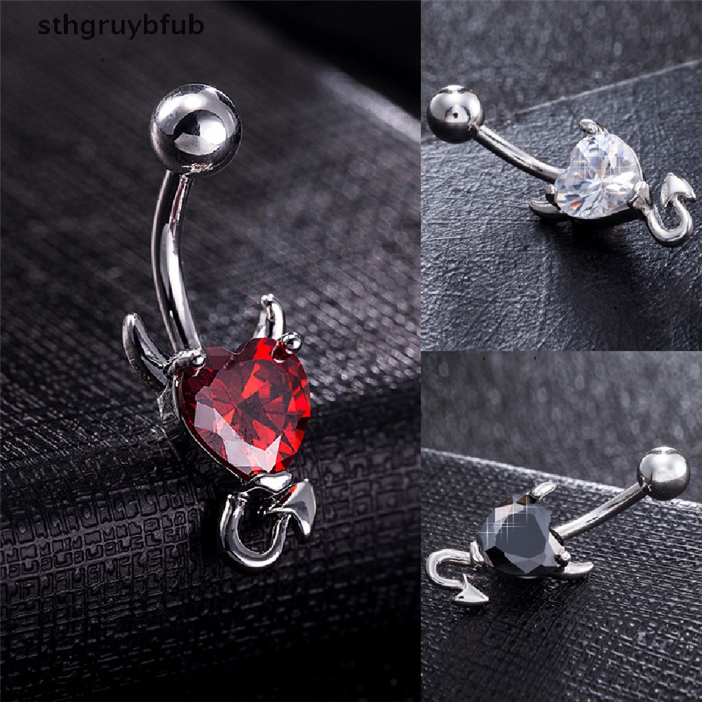 Khuyên RốN HìNh Tim ĐíNh Đá BằNg ThéP Y Tế