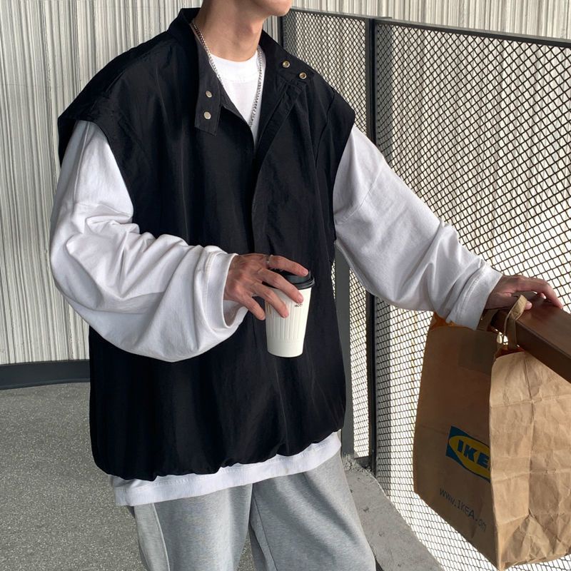 Áo Thun Sát Nách Có Khóa Kéo Phong Cách Hong Kong Thời Trang Mùa Hè Cho Nam