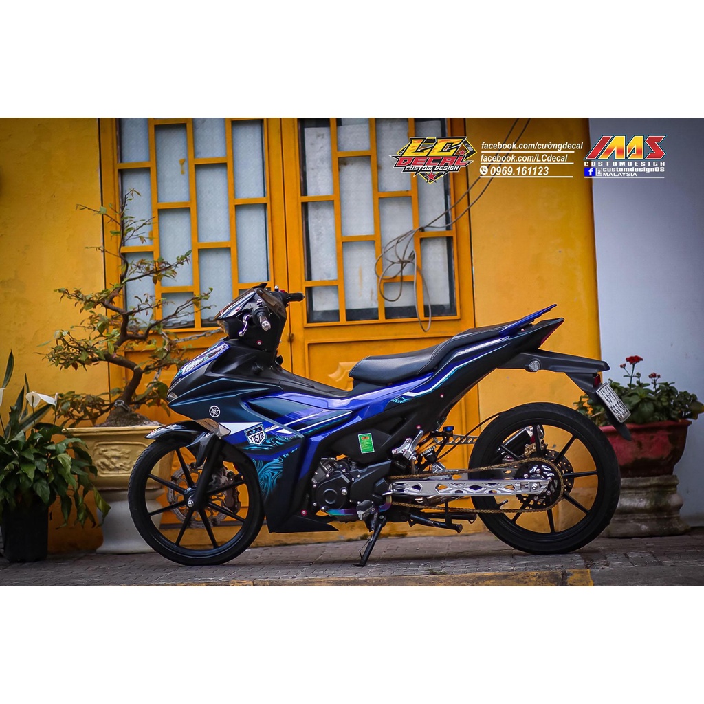 Tem rời Exciter 155 xanh nhám - mẫu Y16ZR 2023 hoa văn bắt mắt xanh đen