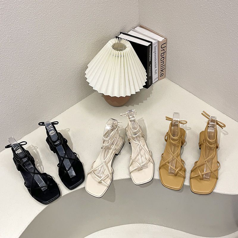 Giày Sandal Hở Ngón Mũi Vuông Thắt Dây Chéo Phong Cách Roman Mới Dễ Phối Đồ