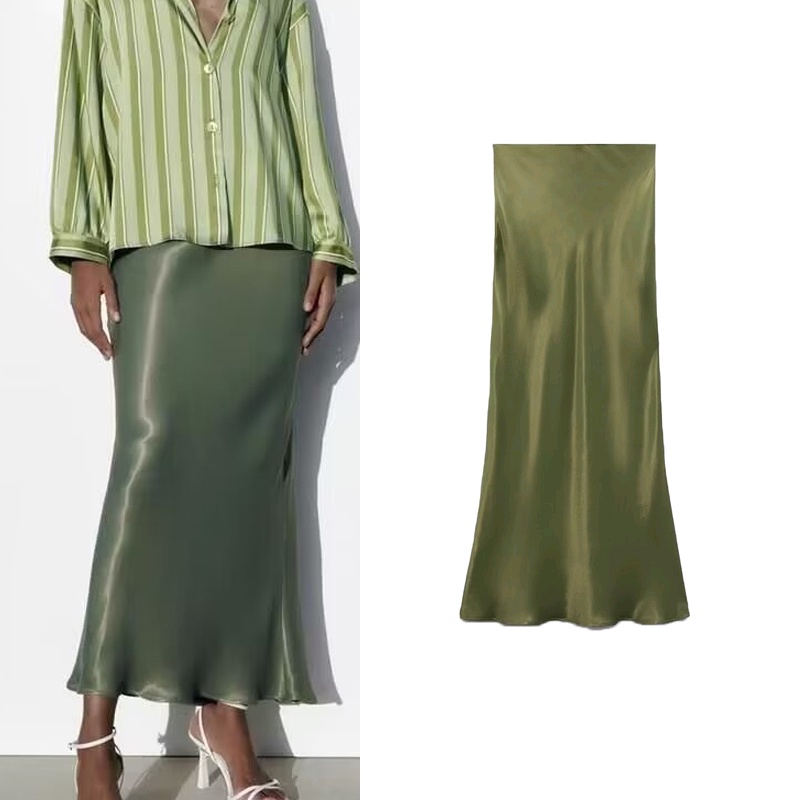 Zara Chân Váy Lụa Lưng Cao Phong Cách vintage Thời Trang Mùa Xuân Cho Nữ 3666088