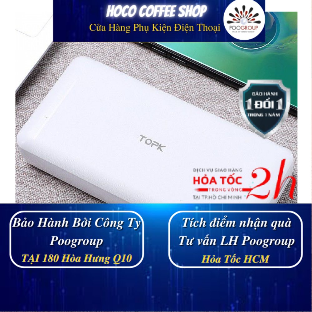 Pin Sạc Dự Phòng TOPK I2009 20000mAh Cổng USB Kép Thiết Kế dùng được Cho Xiaomi Samsung iPhone