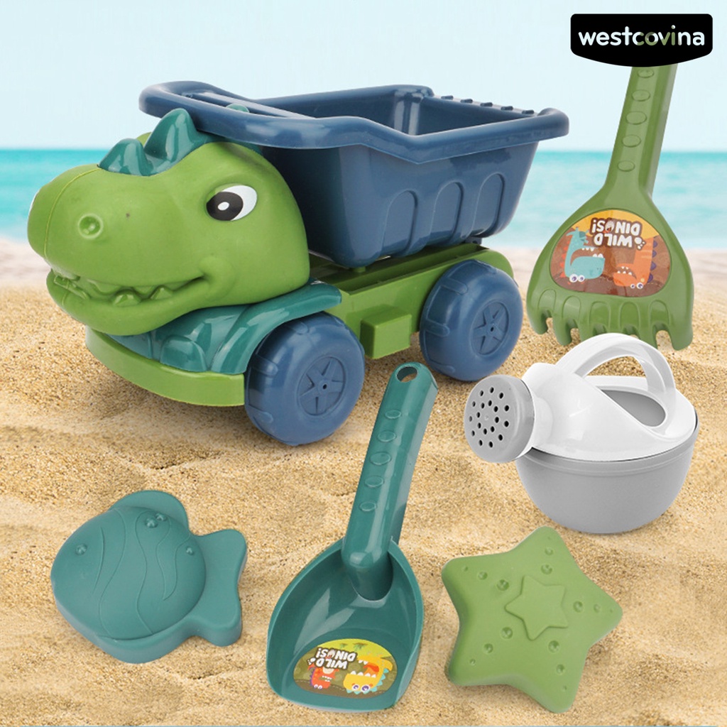 [COD]♋1 Bộ 6 / 7 Dụng Cụ Đào Cát Bằng ABS Hình Khủng Long Hoạt Hình Dễ Thương Vui Nhộn