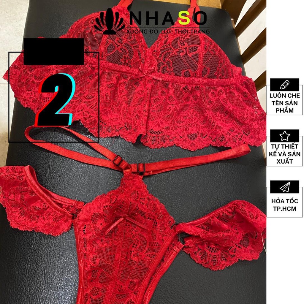 Bộ đồ lót ren 🔥NS022 hoa gân trắng đỏ da không gọng mút vừa gợi cảm quần cánh tiên Nhà Sò