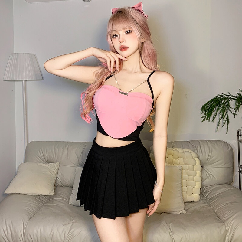 Kliou 2023 new Áo Sát Nách Cổ Yếm Màu Hồng Ngọt Ngào Dễ Thương Thời Trang Mùa Hè 2023
