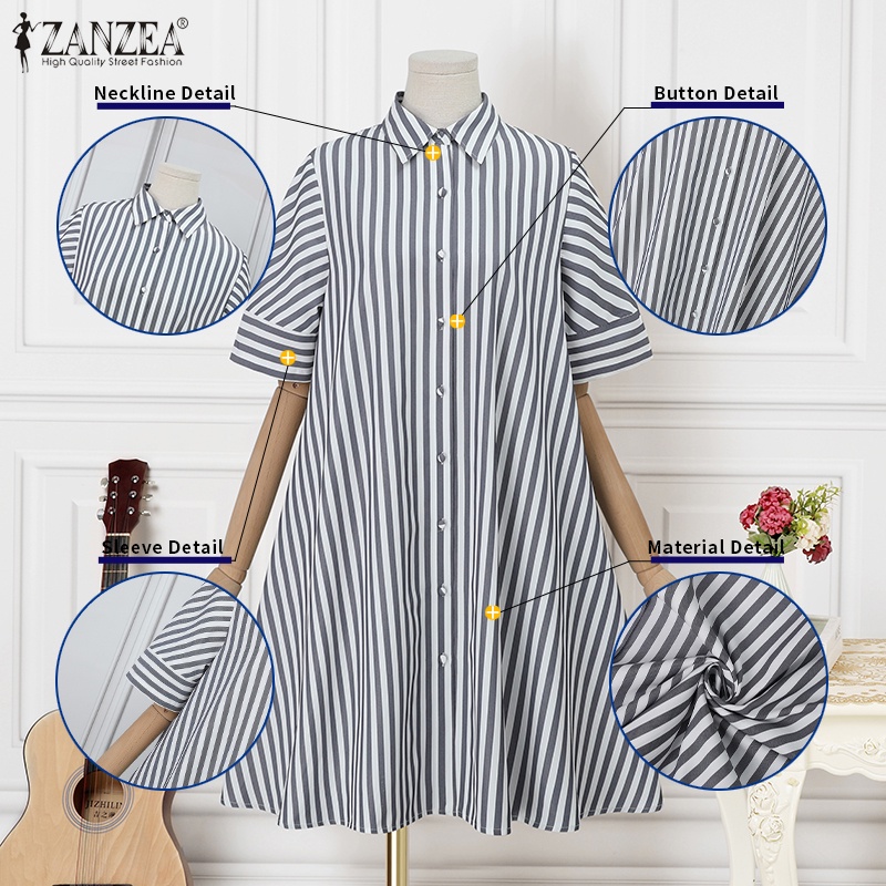 Áo sơ mi ZANZEA ngắn tay họa tiết sọc thời trang dành cho nữ