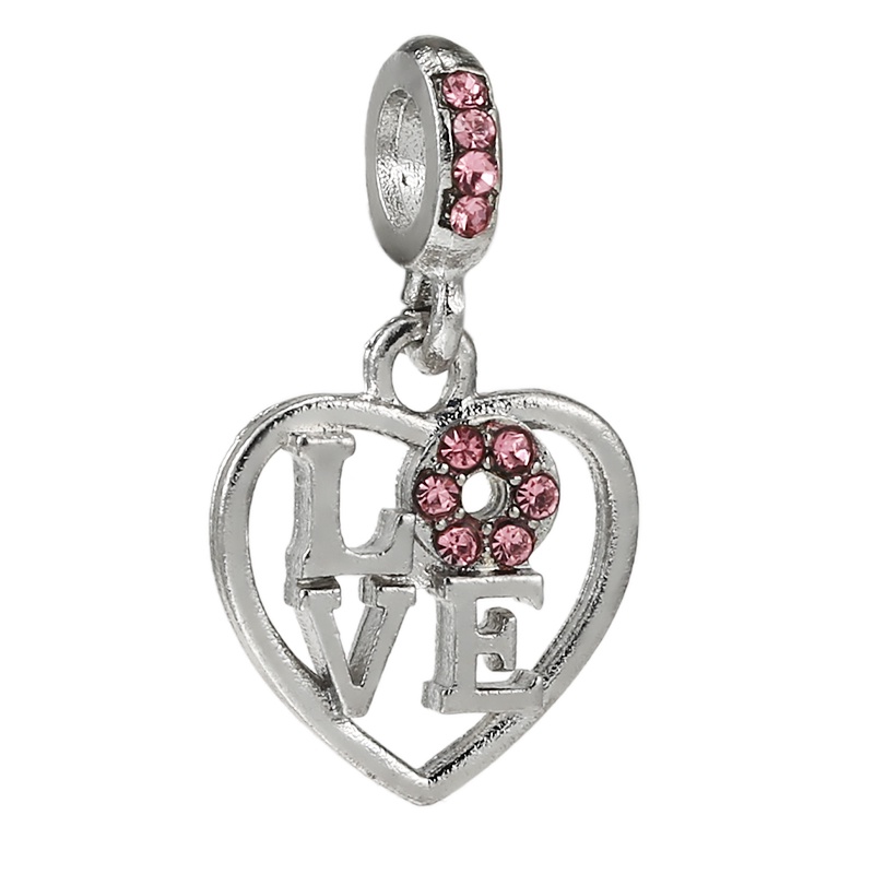 Hạt Charm Hình Trái Tim Đính Đá Chất Lượng Cao Dùng Làm Vòng Tay / Vòng cổ DIY