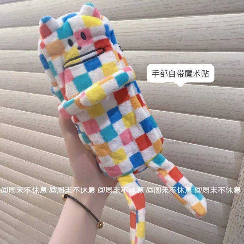 Japanese Plush Student Pencil Bag Girl's Large Capacity High Color Contrast Checker Stationery Box Pencil Box Storage Bag
