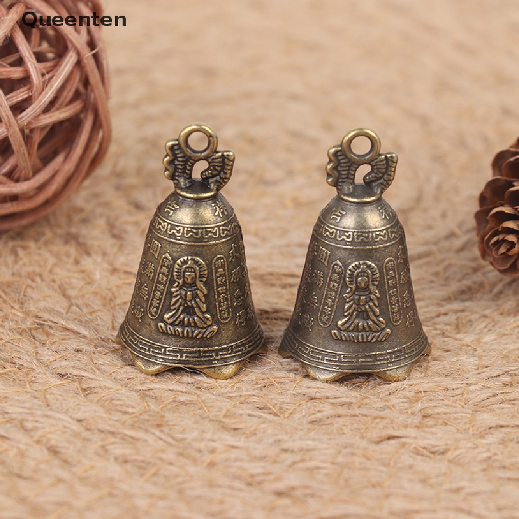 Queenten 1Pc Antique Bell Chinese Mini Sculpture Pray Guanyin Buddha Bell Shui Feng Bell QT