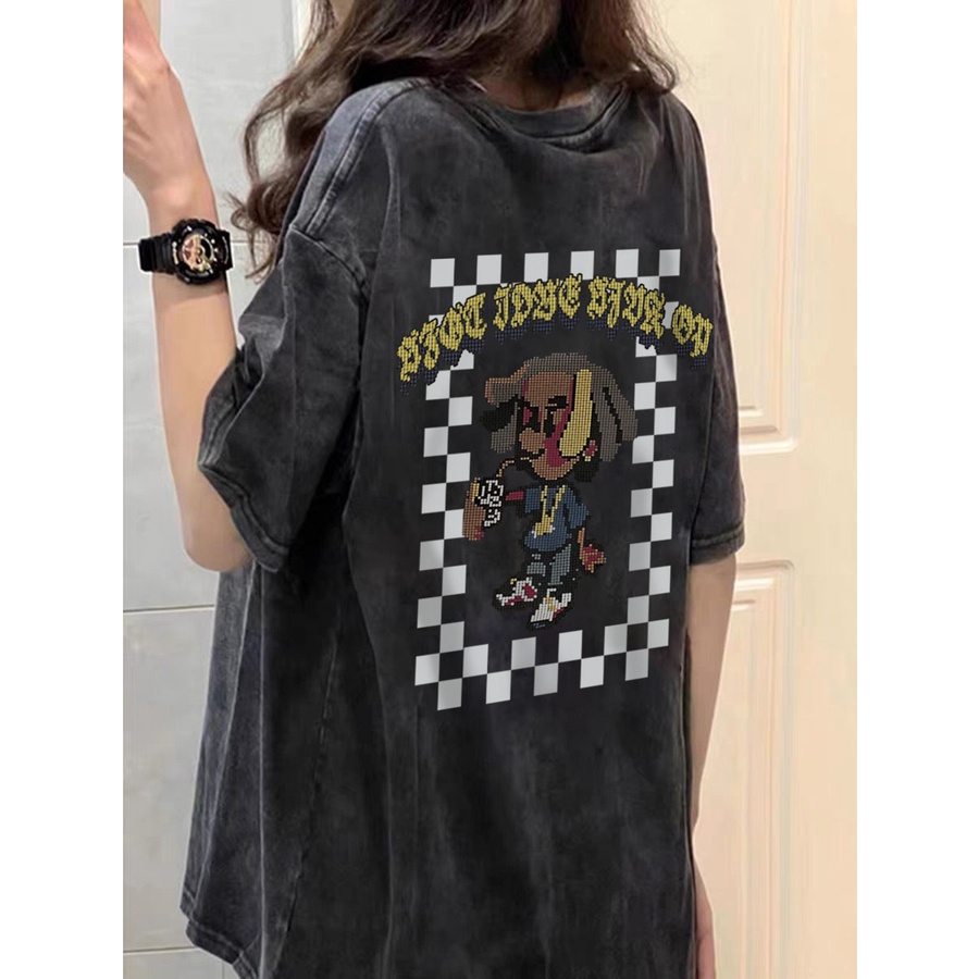 NRVP Áo Thun 100% Cotton Tay Ngắn Dáng Suông In Họa Tiết Hoạt Hình Phong Cách Hàn Quốc Cho Nữ