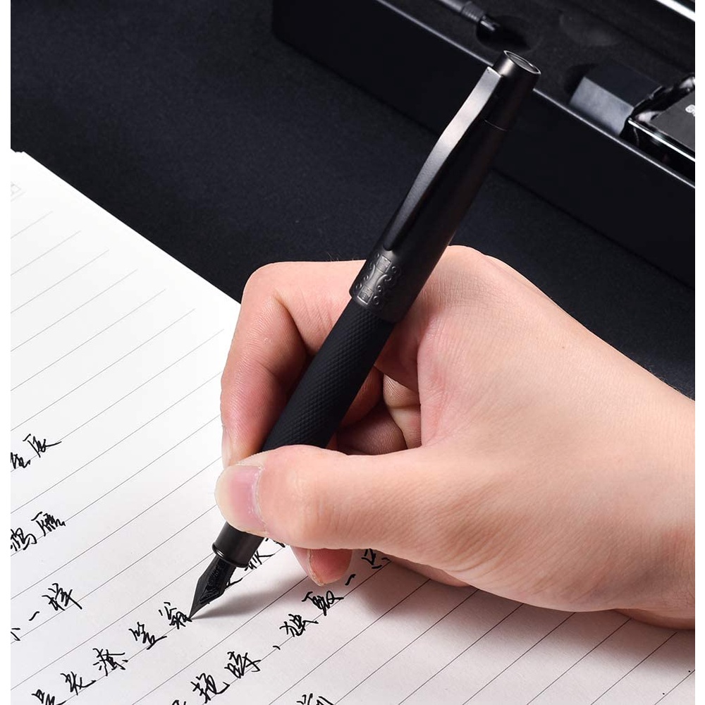 Bút Máy Hongdian 6013 Màu Đen Mờ Bằng Titan Kèm Hộp Kim Loại Đẹp Mắt