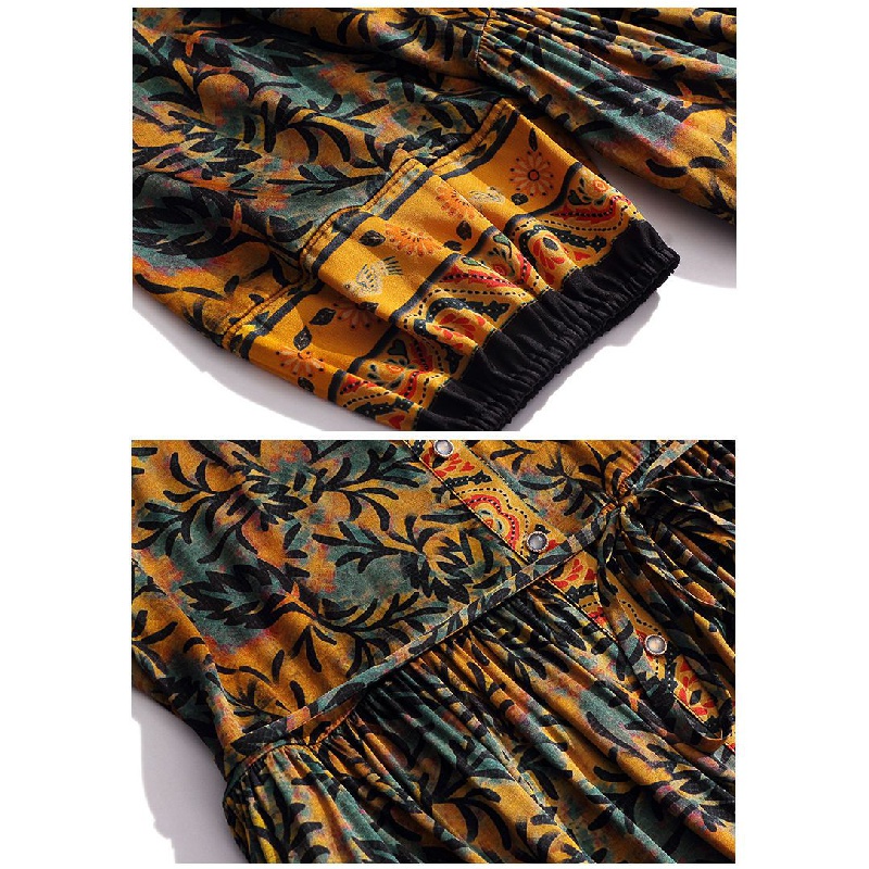 Đầm Lụa Dài Dáng Rộng Màu Sắc Retro Dành Cho Nữ