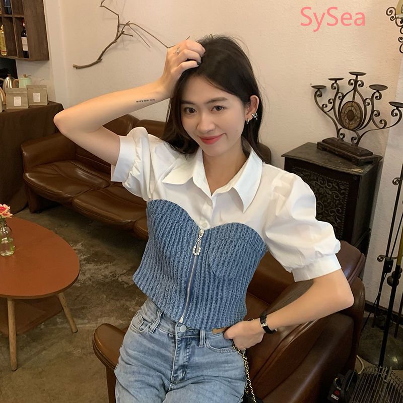Áo Sơ Mi Phối Khóa Kéo Thời Trang Mùa Hè Pháp Cho Nữ