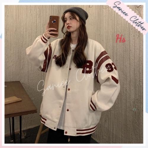 Áo khoác bomber unisex áo varsity jacket nam nữ chất nỉ cúc bấm LB 93 streetstyle Saniee Clother