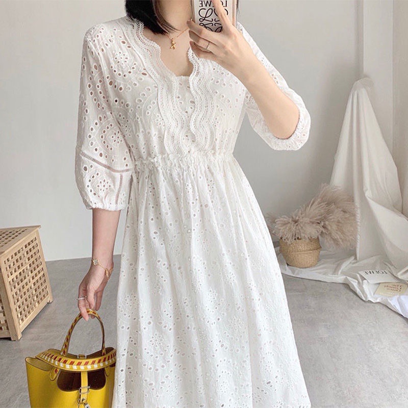 Đầm Hoa Mềm Mại Thoáng Khí Thoải Mái Phối Ren Thời Trang Cho Nữ