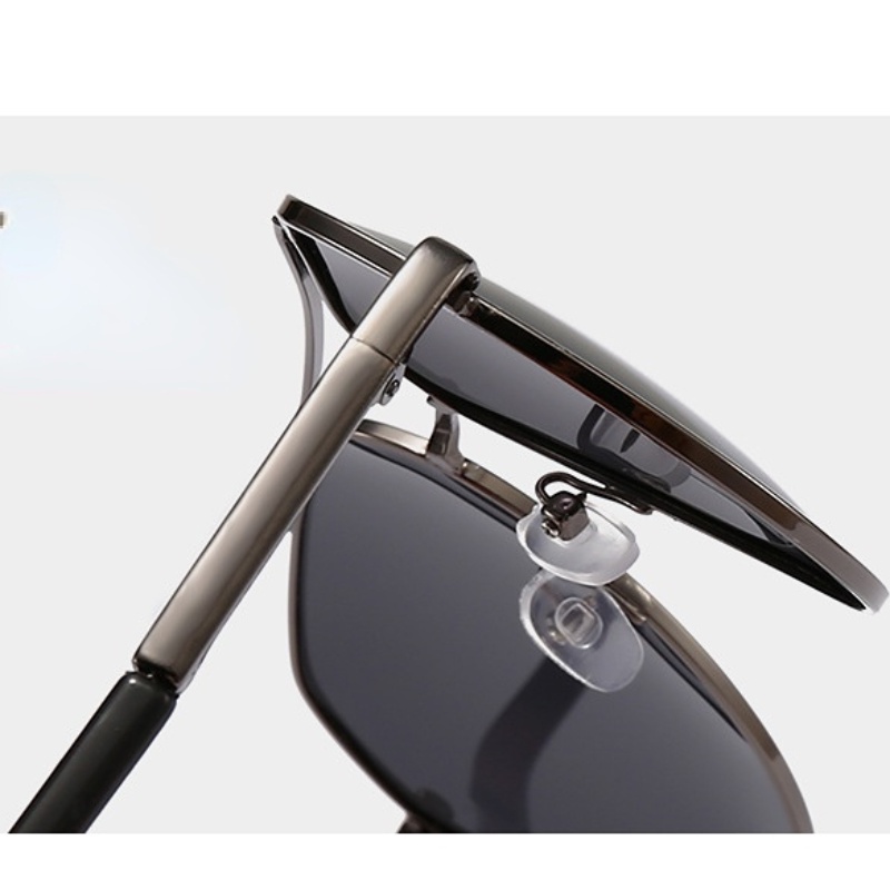 Kính Mát Phân Cực Gọng Kim Loại Tròng Đôi Màu Đen Thời Trang Mùa Hè Cho Nam