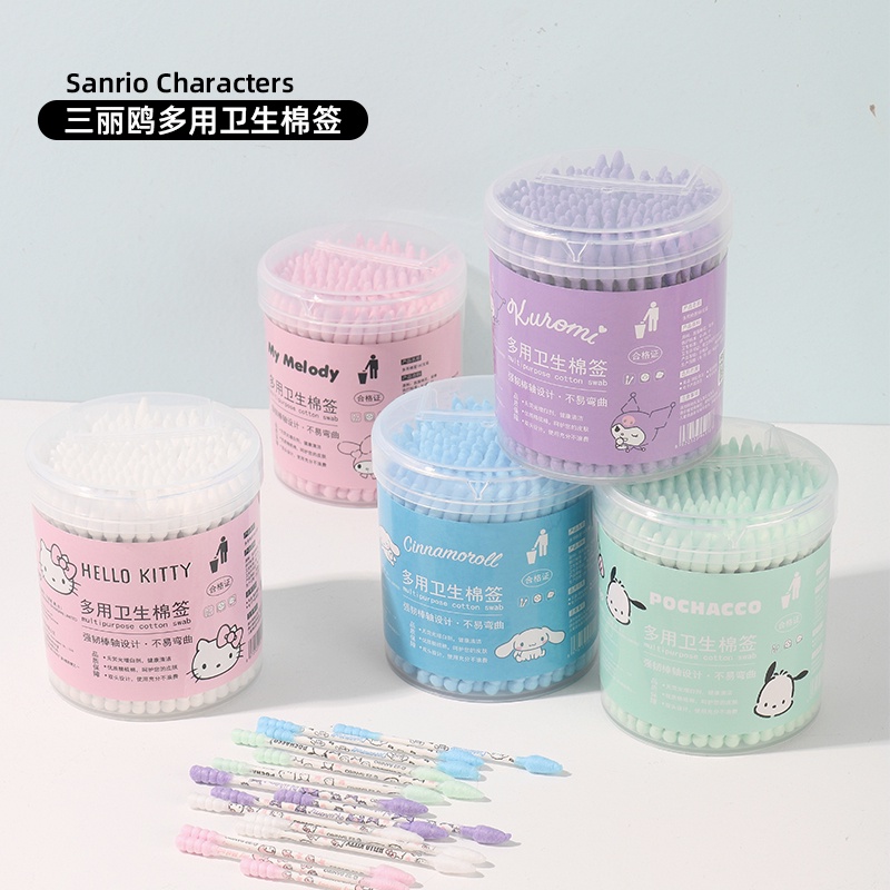 SANRIO Hộp 180 Tăm Bông Vệ Sinh Dùng Một Lần Hình Anime Kuromi My Melody Hellokitty Cinnamoroll