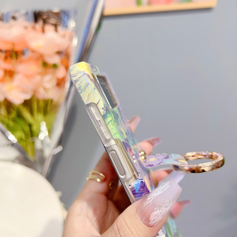 Ốp điện thoại HOCE cứng họa tiết hoa hướng dương có nhẫn đỡ cho Samsung Galaxy Z Flip 4 ZFlip3 5G