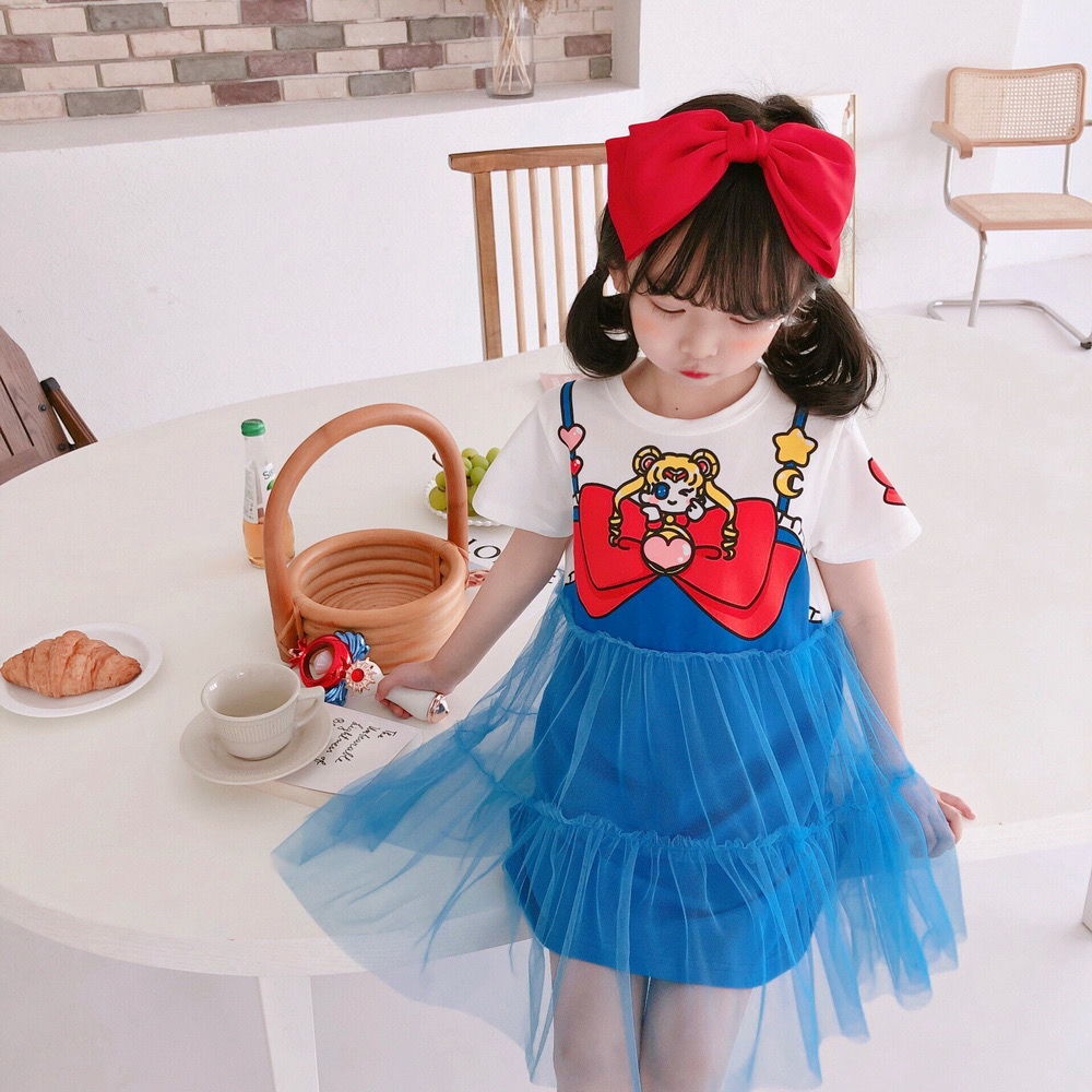Đầm Công Chúa 2023 Tay Ngắn In Họa Tiết Hoạt Hình Dễ Thương Cho Bé Gái 2-9 Tuổi