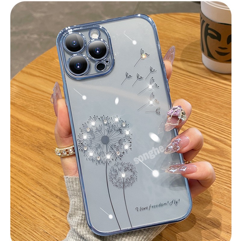 Ốp Điện Thoại Trong Suốt Đính Kim Cương Giả Cho IPhone 11 11Pro 11ProMax 12 12Pro 12ProMax 13 13Pro 13ProMax 14 14Pro 14ProMax
