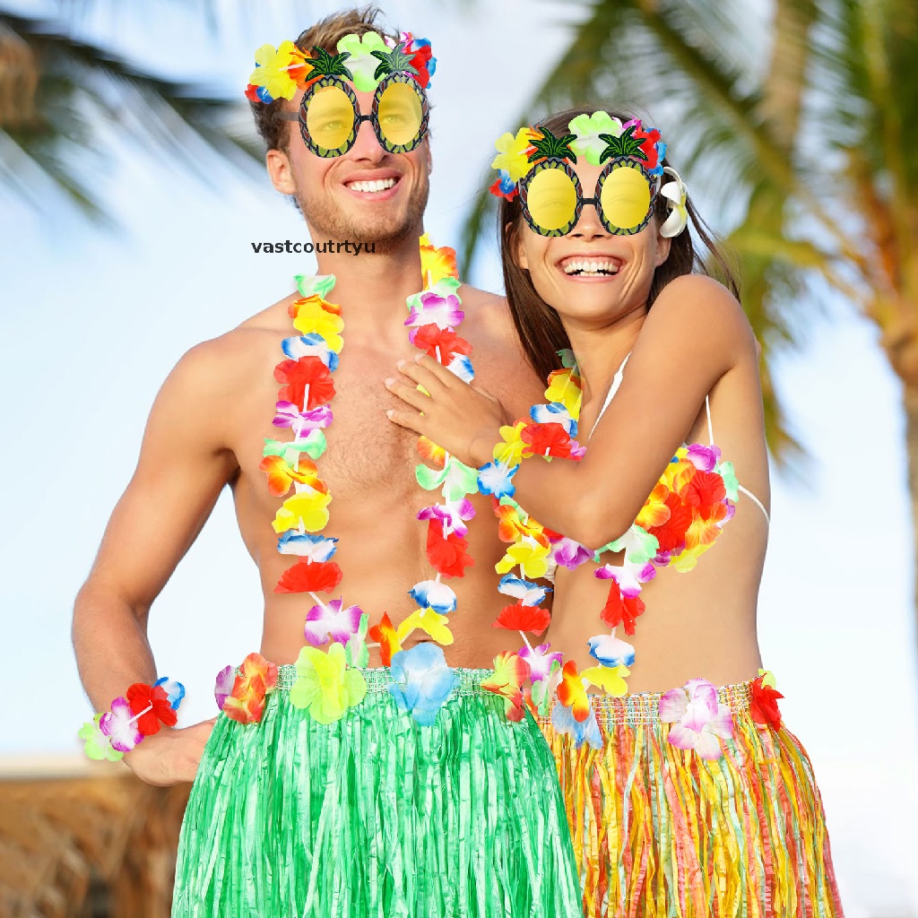 Bộ Phụ Kiện Trang Phục Gồm Vòng Cổ Và Chân Váy Hoa Nhiệt Đới Phong Cách Hawaiian
