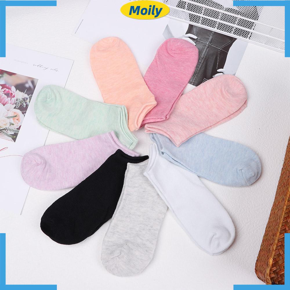 Vớ cotton mềm cổ thấp màu trơn thoáng khí thời trang cho nữ