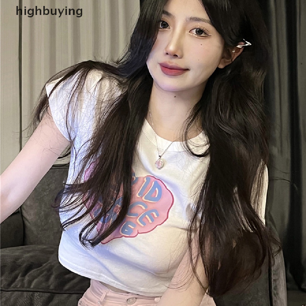 Áo Thun Lửng Ngắn Tay Cổ Tròn In Chữ Thời Trang Cho Nữ