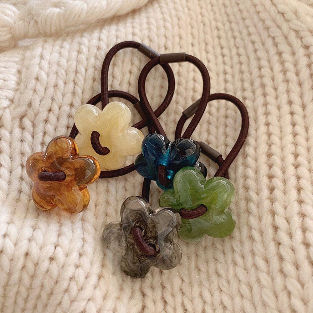 DANES Dây Buộc Tóc Cao Su Đính Nơ Họa Tiết Hoa Phong Cách Hàn Quốc Mới