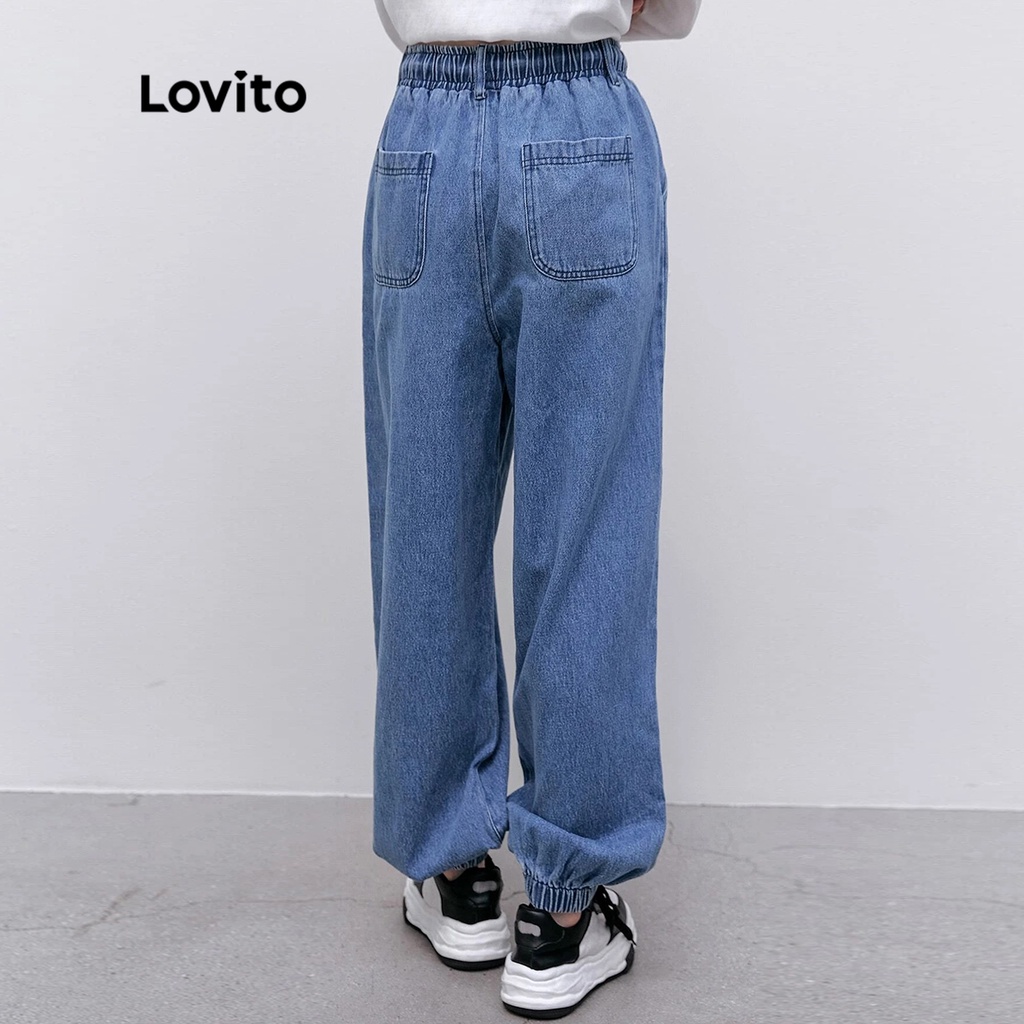 Quần Jeans Nữ Lovito Casual Trơn Có Đệm Lưng Thun L39AD076 (Xanh dương)