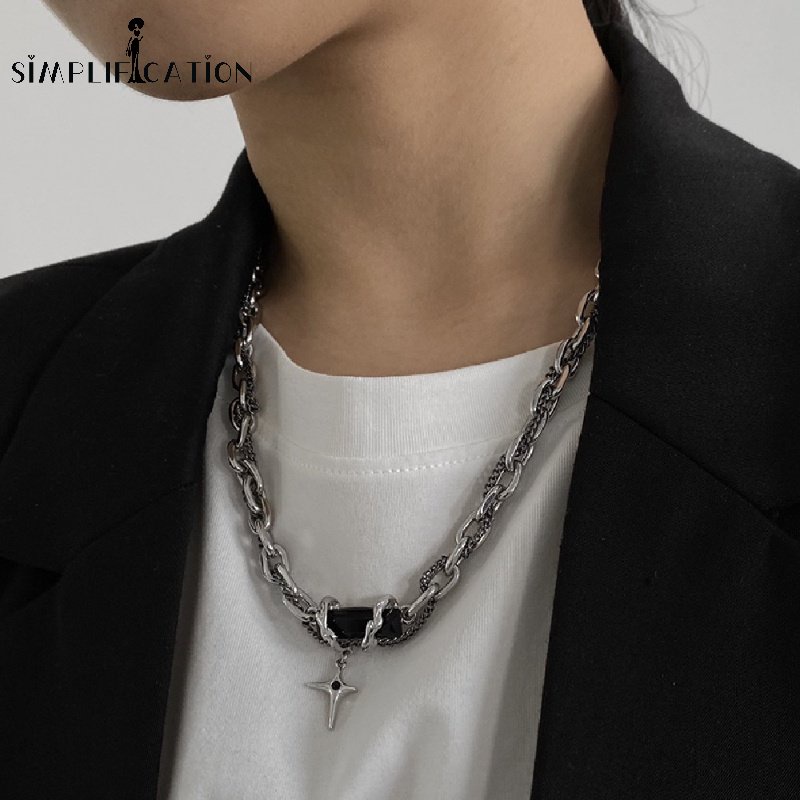 Vòng cổ Nhiều Lớp Bằng Thép Titan Màu Đen Phong Cách Hip Hop