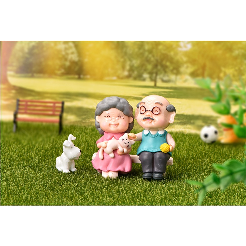 Mô Hình Tiểu Cảnh " Cặp Đôi Ông Bà Mini" Trang Trí Sen Đá, Sân Vườn/ Chậu Cây, DYI, Terrarium