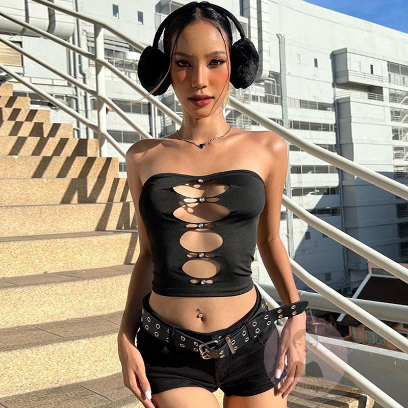 Áo Ống Màu Trơn Không Tay Khoét Lỗ Rỗng Cho Nữ