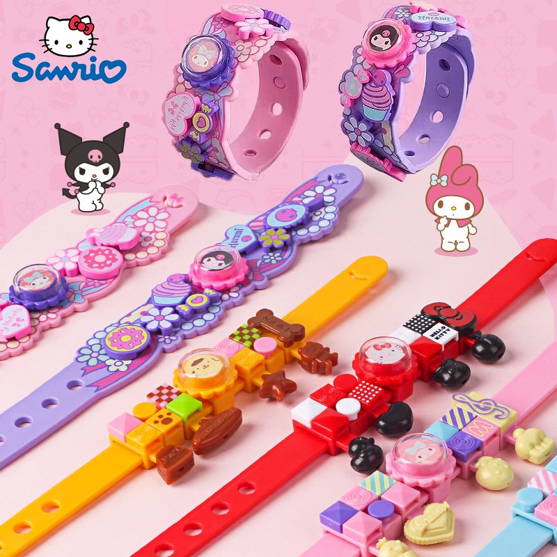 SANRIO Vòng Tay Khối Lắp Ráp Thủ Công DIY Hình Hello Kitty Kuromi Cinnamoroll Purin Dễ Thương Cho Bé