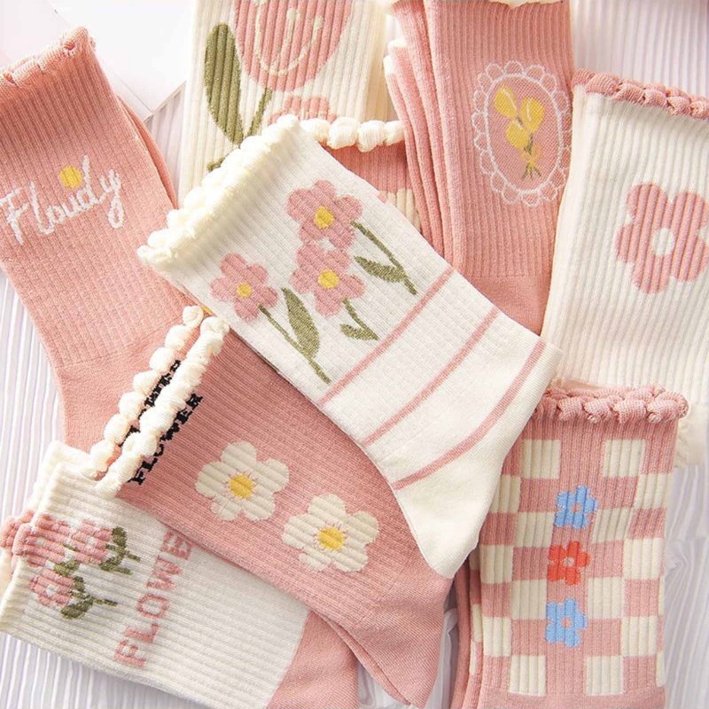 Xiangbao Vớ Ống Trung Bình Màu Hồng Sáng Tạo Dễ Thương Thời Trang Xuân Hè Cho Nữ Sinh