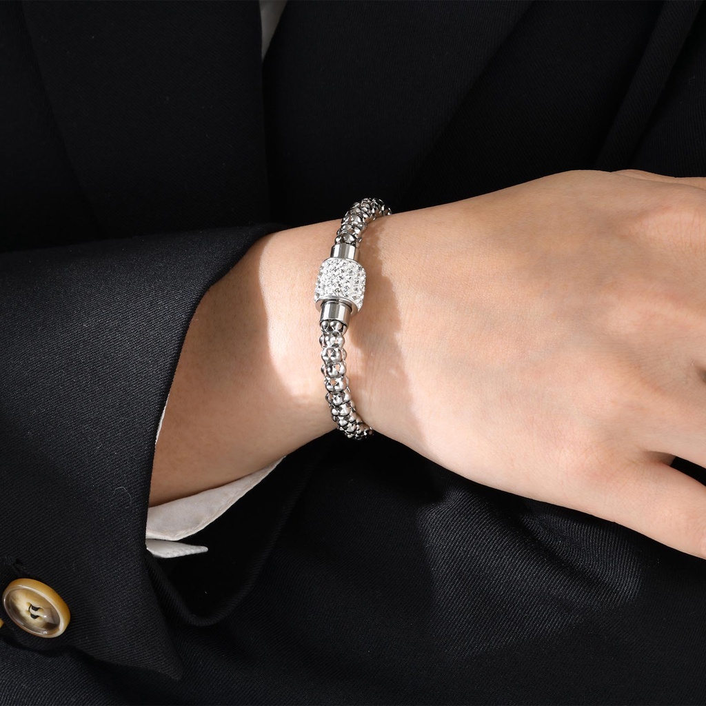 Vòng Tay Mạng Tròn Đính Đá Zircon Khóa Nam Châm 6.2MM Cho Nữ