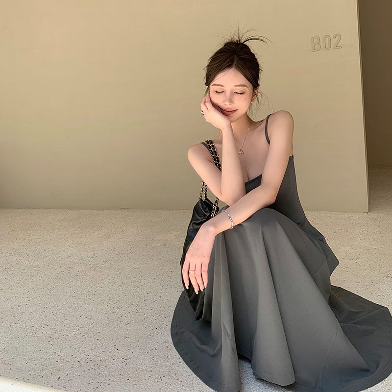 Đầm Dài Hainan Thái Lan Mùa Hè Cao Cấp Thiết Kế Mới Siêu Hot Thời Trang Sanya Hainan Màu Xám Che Phủ Toàn Thân Quyến Rũ Mỏng Nhẹ Nhàng Kiểu May Mắn Ele