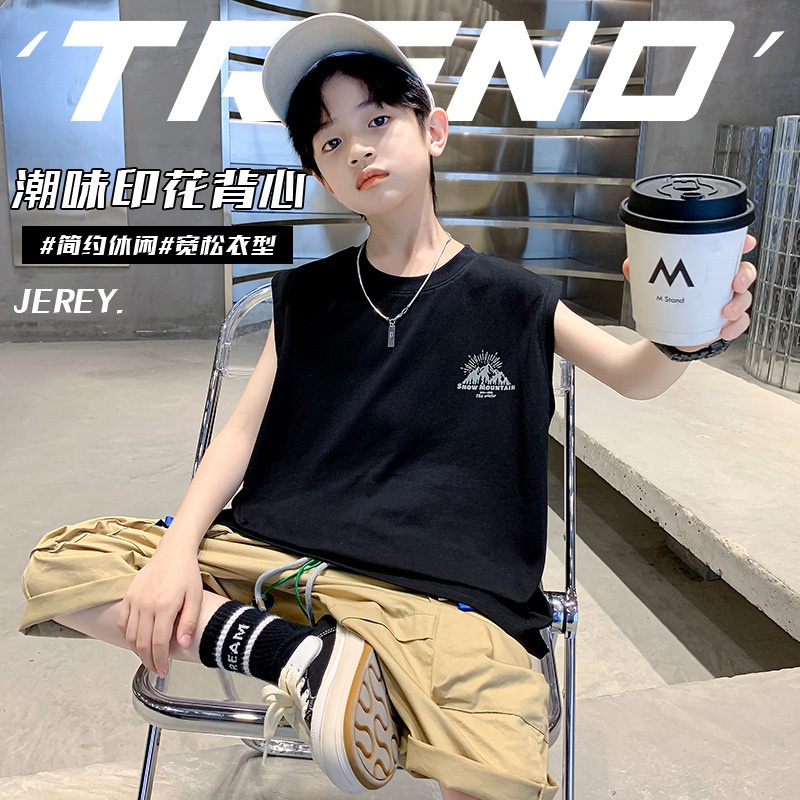 Áo Thun Sát Nách Rộng In Chữ Thời Trang Cho Bé 100% cotton Form 90-150cm