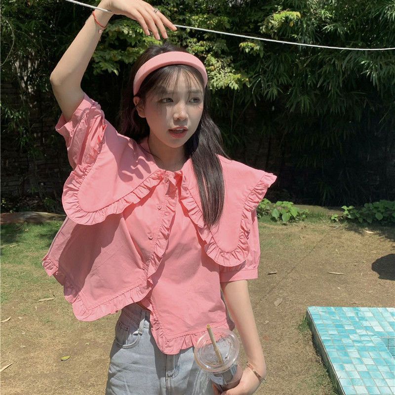 Áo kiểu COZOK tay ngắn cổ búp bê thời trang mùa hè cho nữ