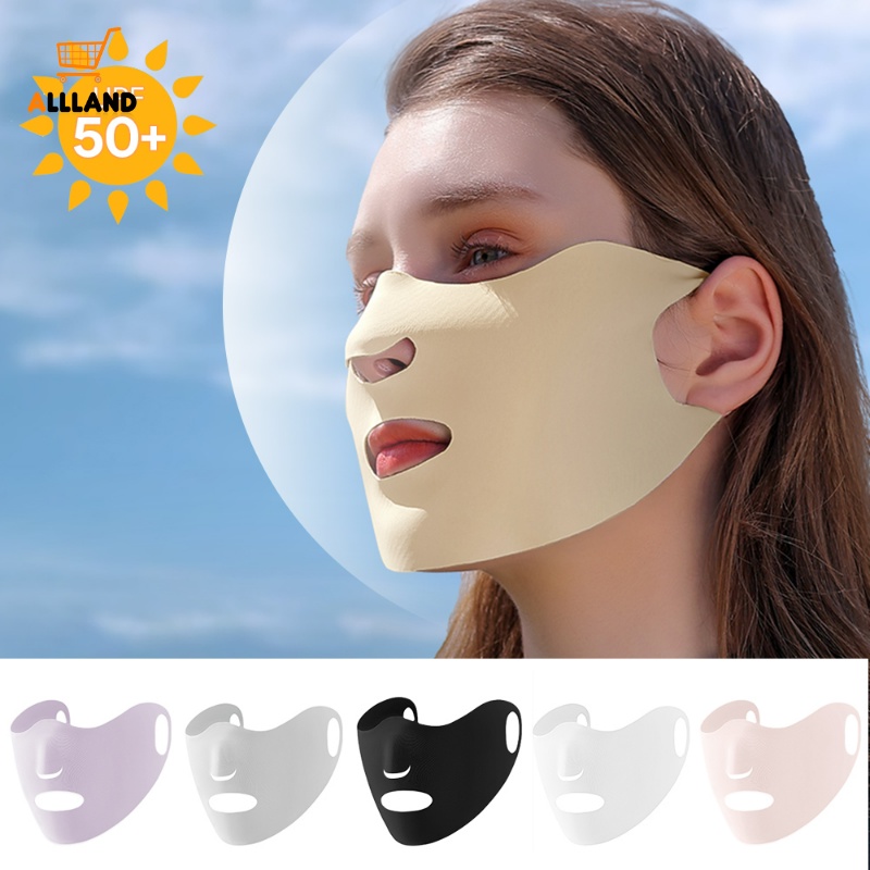 Khẩu Trang Chống Nắng / Tia Uv Bằng Lụa Lạnh Thoáng Khí Màu Trơn Đơn Giản Có Thể Tái Sử Dụng